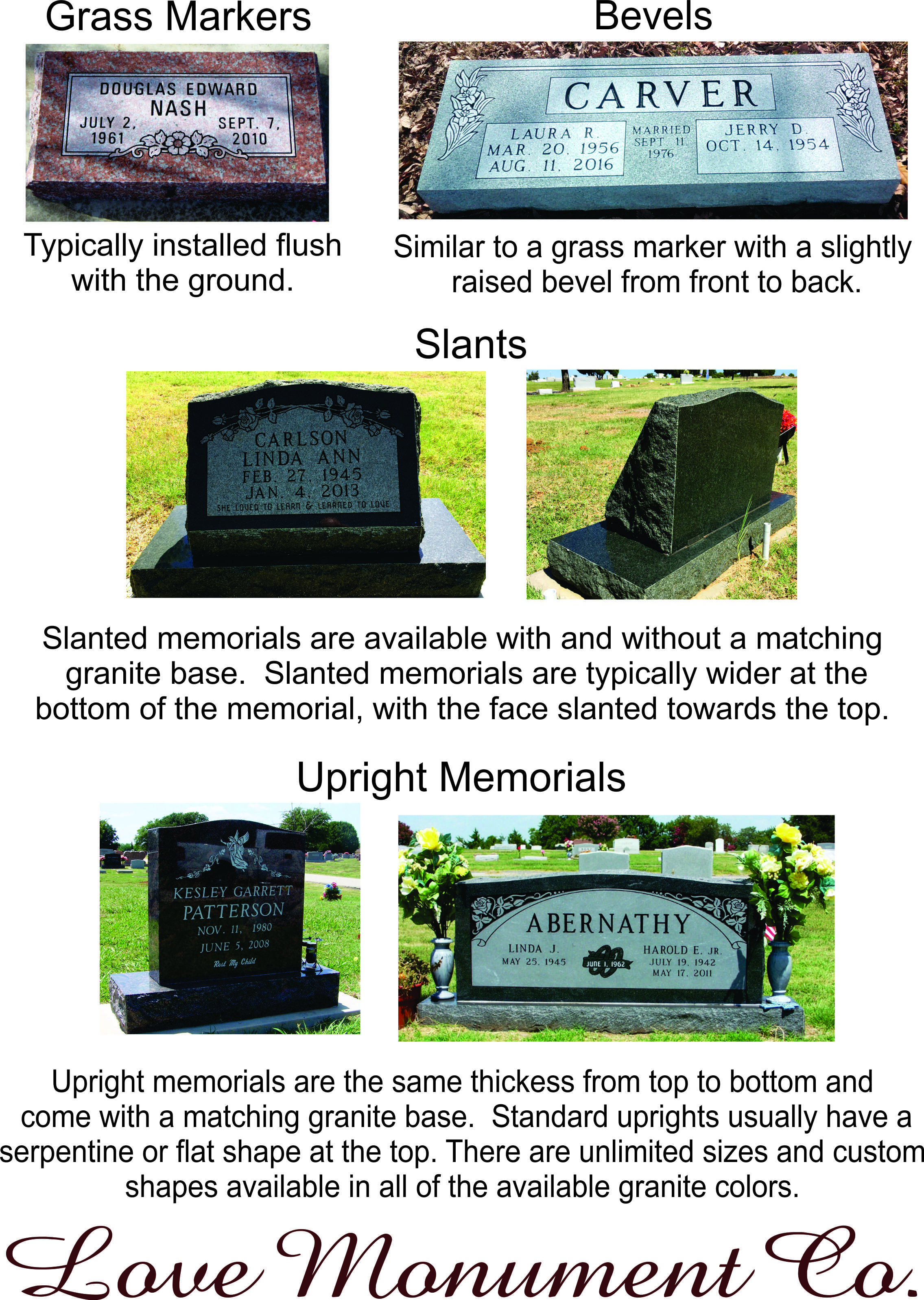 Headstone Shapes Love Monument Co Dba Denton Monument Works